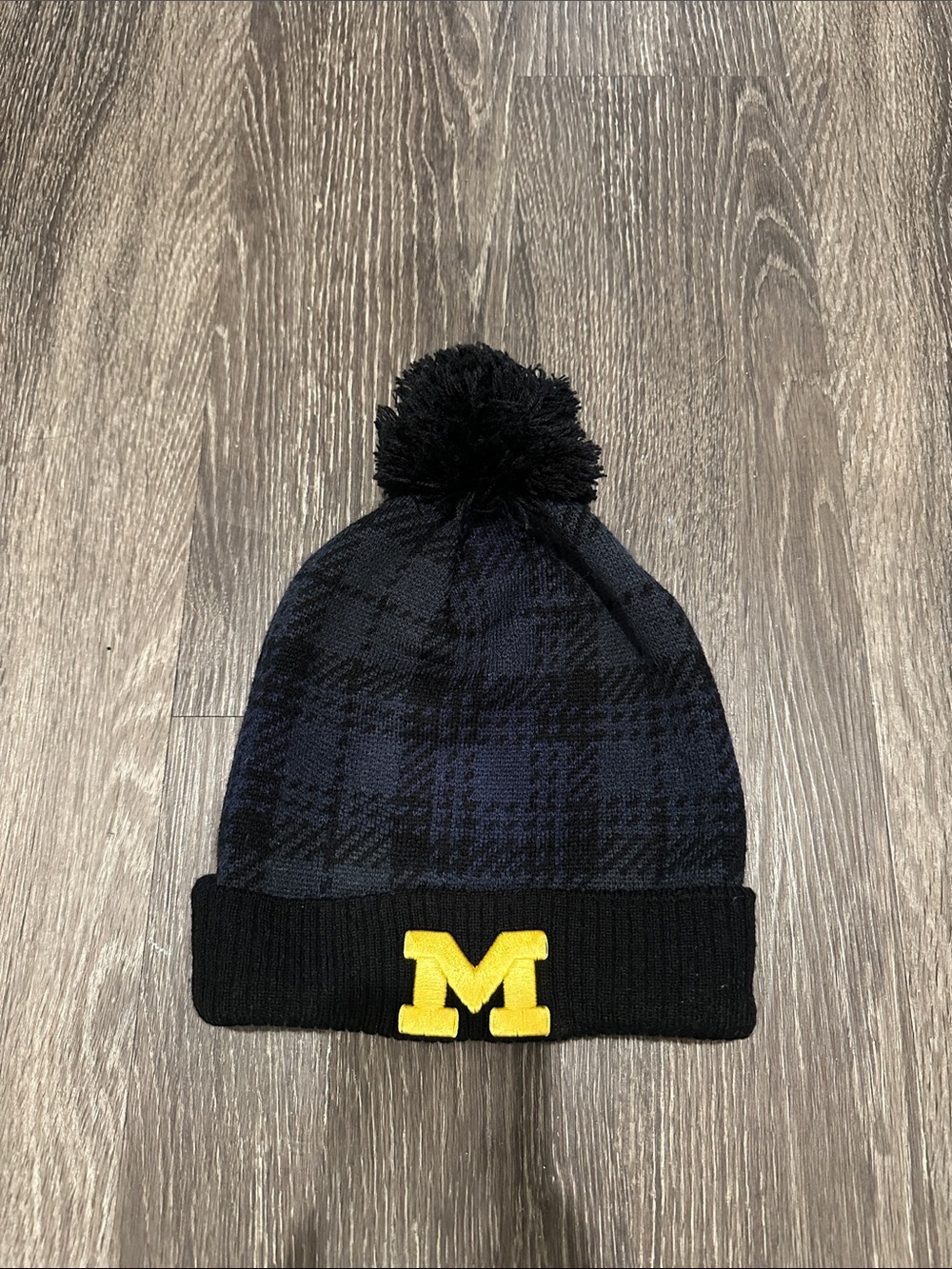 Navy & Black Striped University of Michigan Pom Beanie